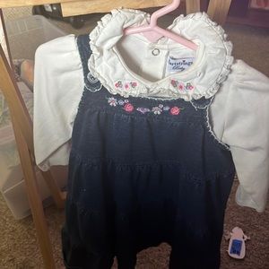 Heartstring jean dress with long sleeve onesie underneath